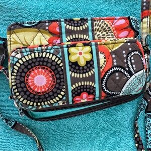 Vera Bradley Brown and Black Crossbody Wallet with Artistic Design